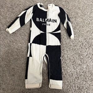 Balmain Monochrome Geometric Baby Jumpsuit